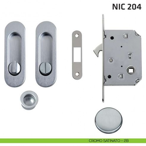 Kit ovale con nottolino + taglio vite con trascinatore e serratura NIC 204 cromo satinato