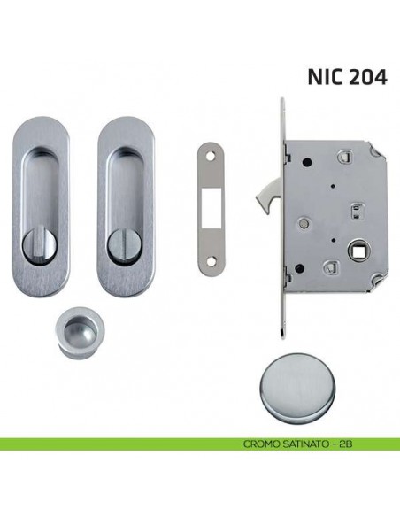 Kit ovale con nottolino + taglio vite con trascinatore e serratura NIC 204 cromo satinato