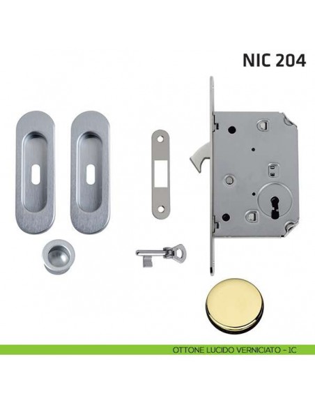 Kit ovale foro chiave con chiave, trascinatore e serratura NIC 204 ottone lucido verniciato