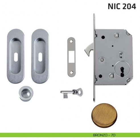 Kit ovale foro chiave con chiave, trascinatore e serratura NIC 204 bronzo
