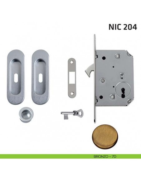Kit ovale foro chiave con chiave, trascinatore e serratura NIC 204 bronzo