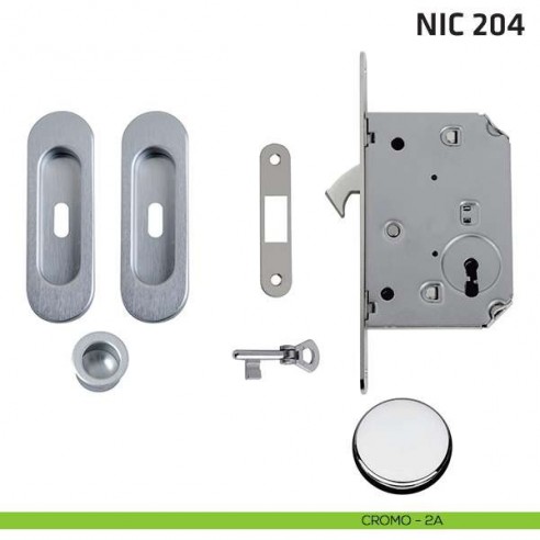 Kit ovale foro chiave con chiave, trascinatore e serratura NIC 204 cromo lucido