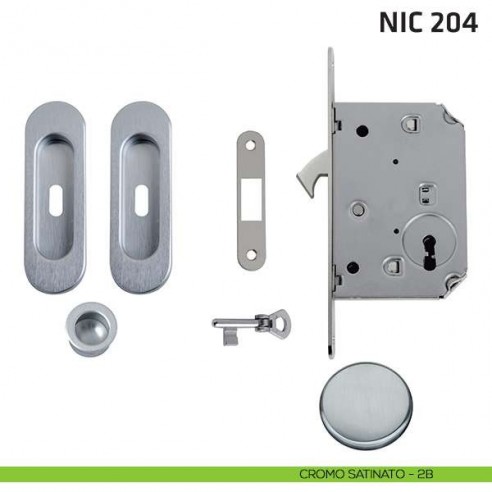 Kit ovale foro chiave con chiave, trascinatore e serratura NIC 204 cromo satinato