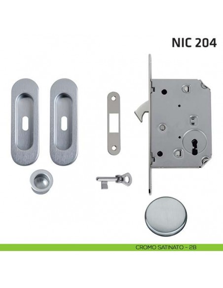 Kit ovale foro chiave con chiave, trascinatore e serratura NIC 204 cromo satinato