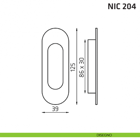 Maniglia incasso ovale cieca NIC 204 disegno