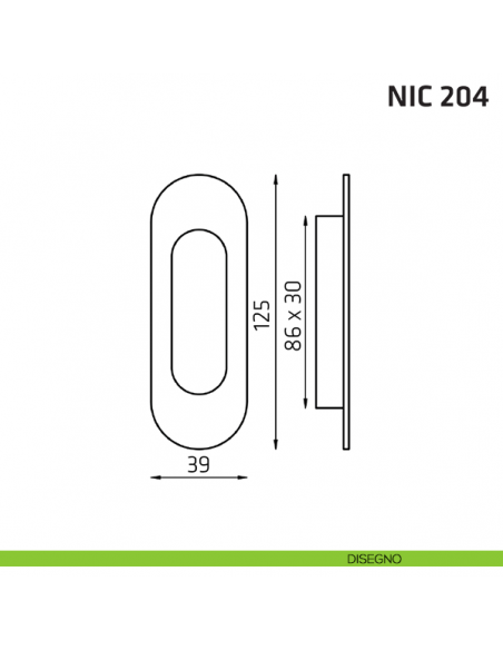 Maniglia incasso ovale cieca NIC 204 disegno