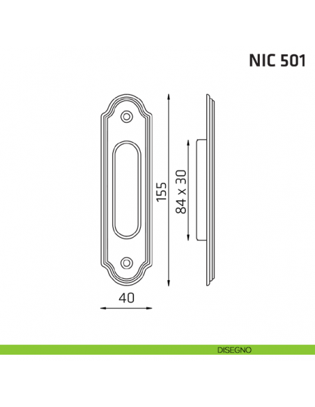 Maniglia incasso ovale cieca NIC 501 disegno