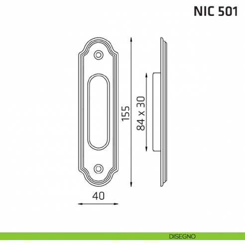 Maniglia incasso ovale foro chiave NIC 501 disegno