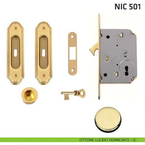 Kit ovale foro chiave con chiave, trascinatore e serratura NIC 501 ottone lucido verniciato