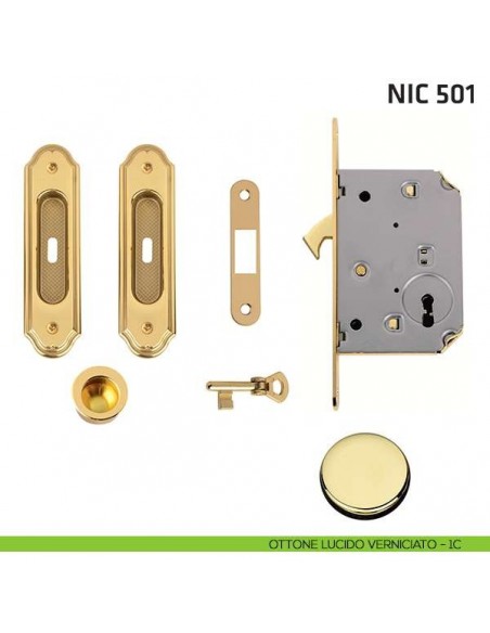 Kit ovale foro chiave con chiave, trascinatore e serratura NIC 501 ottone lucido verniciato