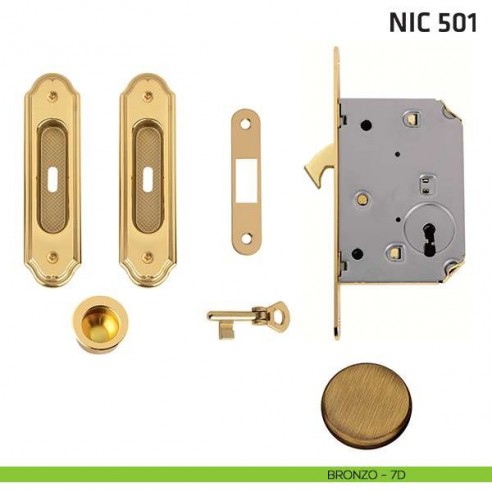 Kit ovale foro chiave con chiave, trascinatore e serratura NIC 501 bronzo
