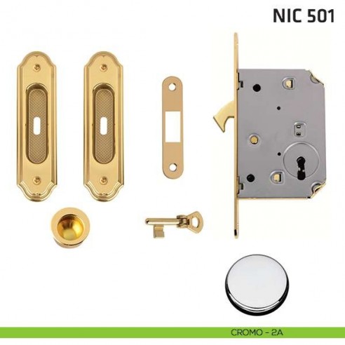 Kit ovale foro chiave con chiave, trascinatore e serratura NIC 501 cromo lucido