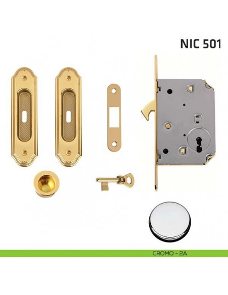 Kit ovale foro chiave con chiave, trascinatore e serratura NIC 501 cromo lucido