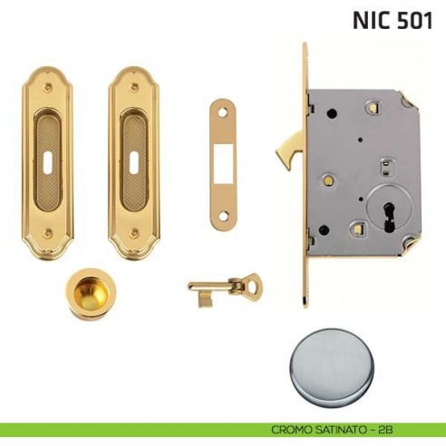 Kit ovale foro chiave con chiave, trascinatore e serratura NIC 501 cromo satinato