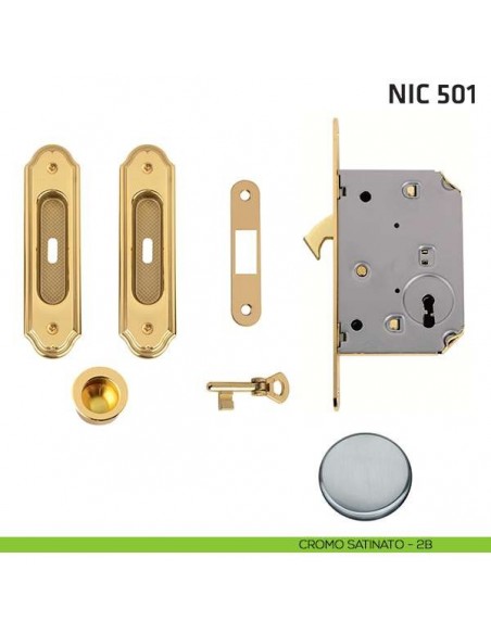 Kit ovale foro chiave con chiave, trascinatore e serratura NIC 501 cromo satinato