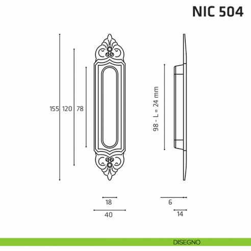Maniglia incasso ovale foro chiave NIC 504 disegno