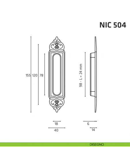 Maniglia incasso ovale foro chiave NIC 504 disegno