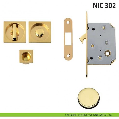 Kit quadrato con nottolino + taglio vite con trascinatore e serratura NIC 302 ottone lucido verniciato