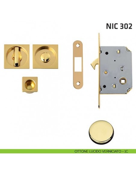 Kit quadrato con nottolino + taglio vite con trascinatore e serratura NIC 302 ottone lucido verniciato