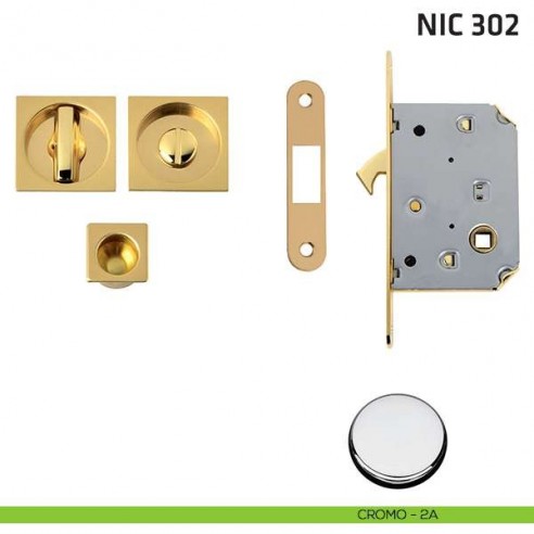 Kit quadrato con nottolino + taglio vite con trascinatore e serratura NIC 302 cromo lucido