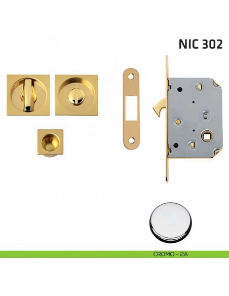 Kit quadrato con nottolino + taglio vite con trascinatore e serratura NIC 302 cromo lucido