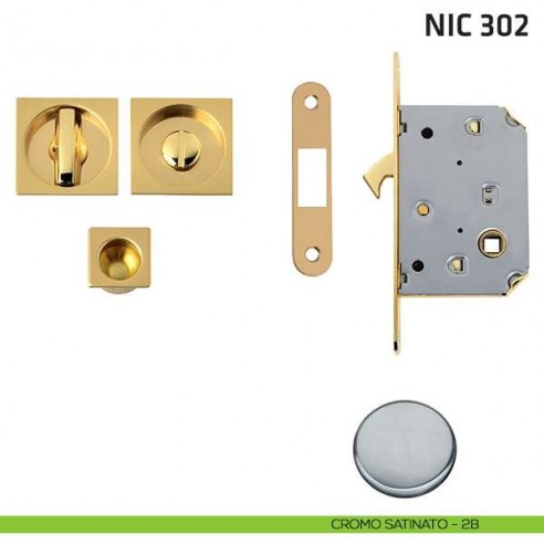 Kit quadrato con nottolino + taglio vite con trascinatore e serratura NIC 302 cromo satinato