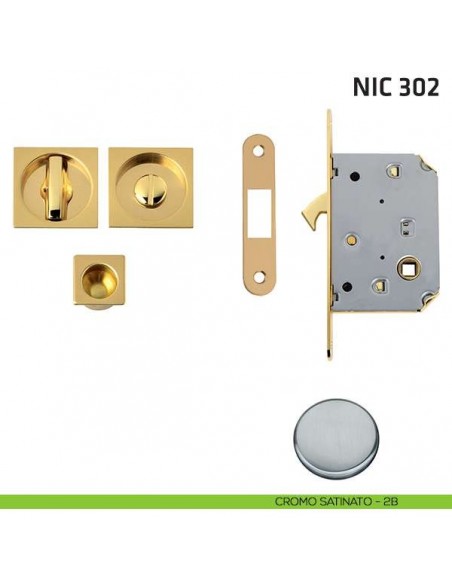 Kit quadrato con nottolino + taglio vite con trascinatore e serratura NIC 302 cromo satinato