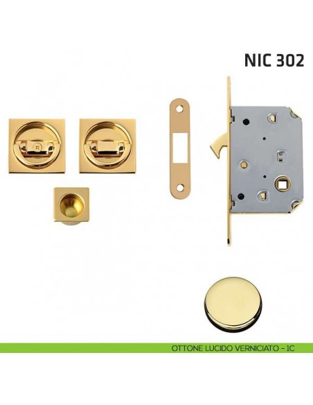 Kit quadrato con doppio anello con trascinatore e serratura NIC 302 ottone lucido verniciato