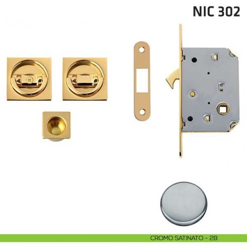Kit quadrato con doppio anello con trascinatore e serratura NIC 302 cromo satinato