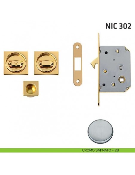 Kit quadrato con doppio anello con trascinatore e serratura NIC 302 cromo satinato