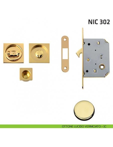 Kit quadrato con anello + taglio vite con trascinatore e serratura NIC 302 ottone lucido verniciato