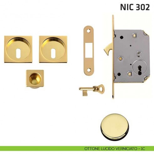 Kit quadrato foro chiave con chiave, trascinatore e serratura NIC 302 ottone lucido verniciato
