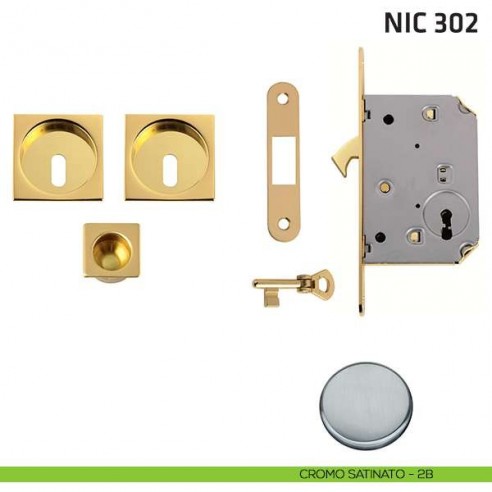 Kit quadrato foro chiave con chiave, trascinatore e serratura NIC 302 cromo satinato