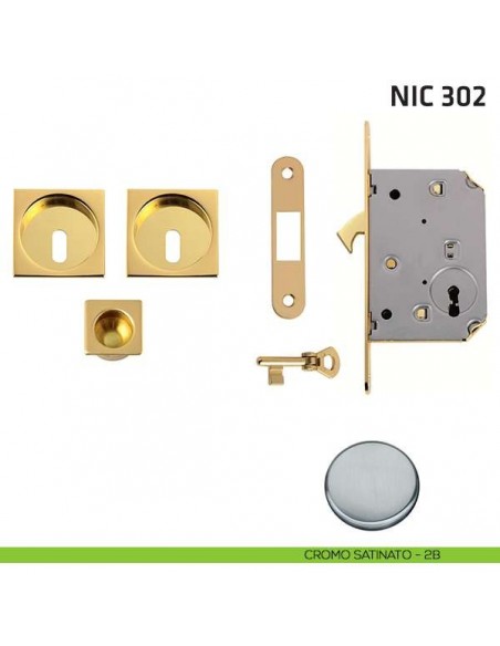 Kit quadrato foro chiave con chiave, trascinatore e serratura NIC 302 cromo satinato