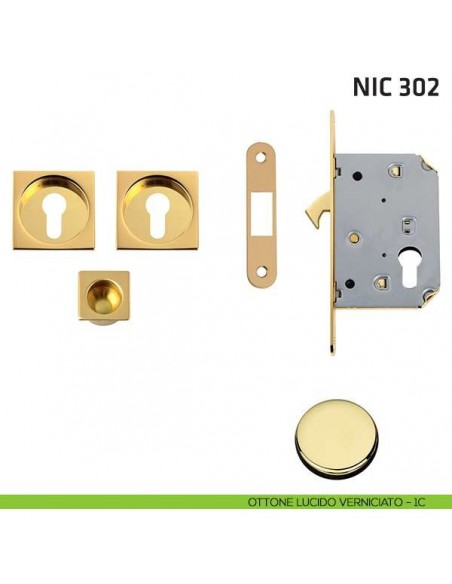 Kit quadrato foro yale con trascinatore e serratura NIC 302 ottone lucido verniciato