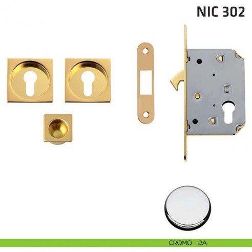 Kit quadrato foro yale con trascinatore e serratura NIC 302 cromo lucido