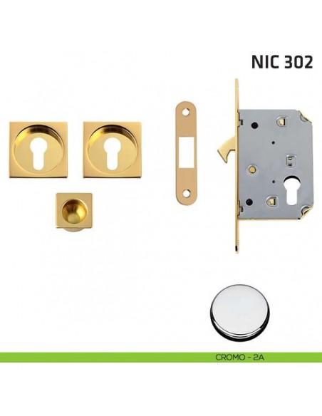 Kit quadrato foro yale con trascinatore e serratura NIC 302 cromo lucido
