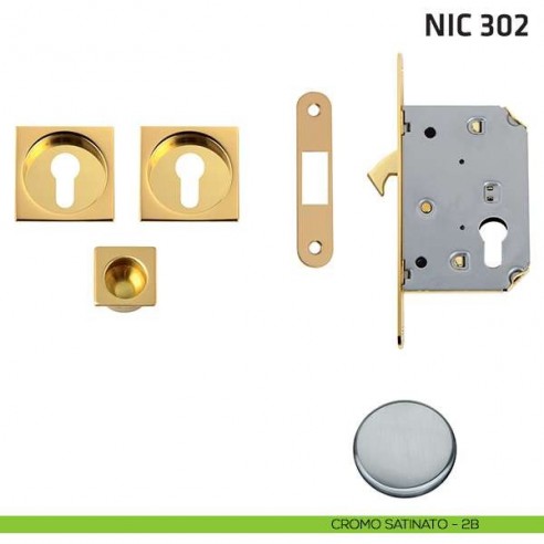 Kit quadrato foro yale con trascinatore e serratura NIC 302 cromo satinato