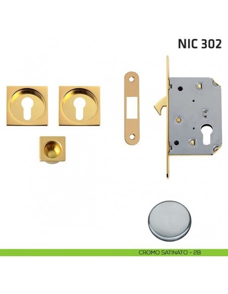 Kit quadrato foro yale con trascinatore e serratura NIC 302 cromo satinato