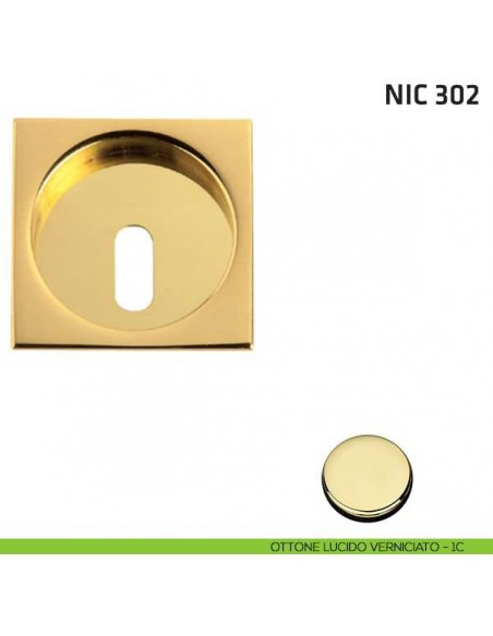 Maniglia incasso quadrata foro chiave NIC 302 ottone lucido verniciato