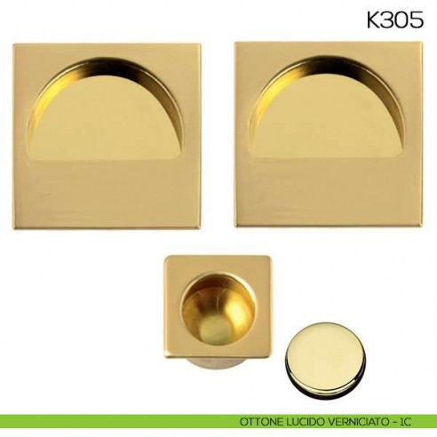 Maniglia incasso quadrata cieca mezzaluna NIC 305 ottone lucido verniciato