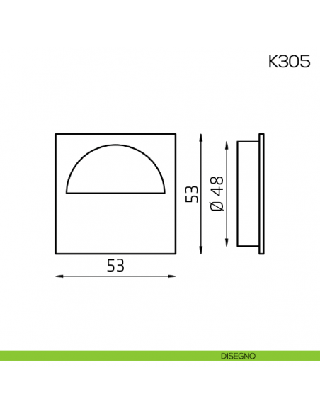 Maniglia incasso quadrata cieca mezzaluna NIC 305 disegno