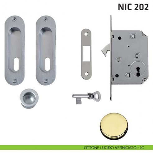 Kit ovale foro chiave con chiave, trascinatore e serratura NIC 202 ottone lucido verniciato
