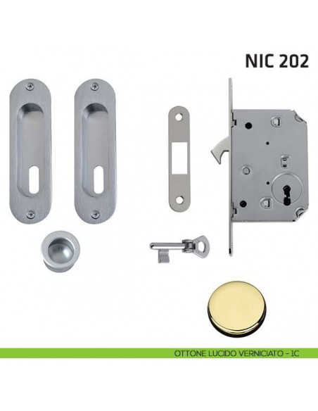 Kit ovale foro chiave con chiave, trascinatore e serratura NIC 202 ottone lucido verniciato
