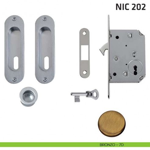 Kit ovale foro chiave con chiave, trascinatore e serratura NIC 202 bronzo