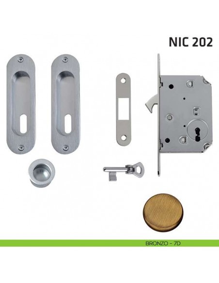 Kit ovale foro chiave con chiave, trascinatore e serratura NIC 202 bronzo