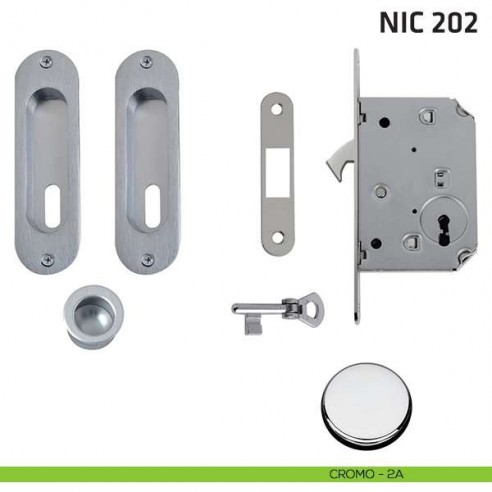 Kit ovale foro chiave con chiave, trascinatore e serratura NIC 202 cromo lucido