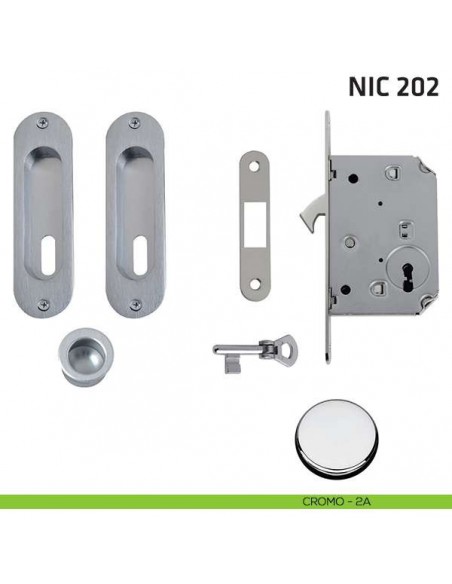 Kit ovale foro chiave con chiave, trascinatore e serratura NIC 202 cromo lucido