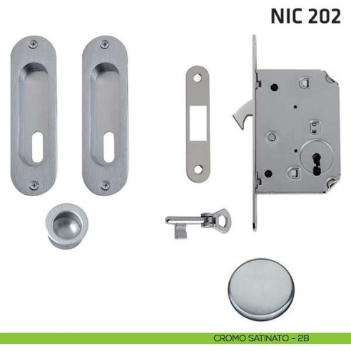 Kit ovale foro chiave con chiave, trascinatore e serratura NIC 202 cromo satinato