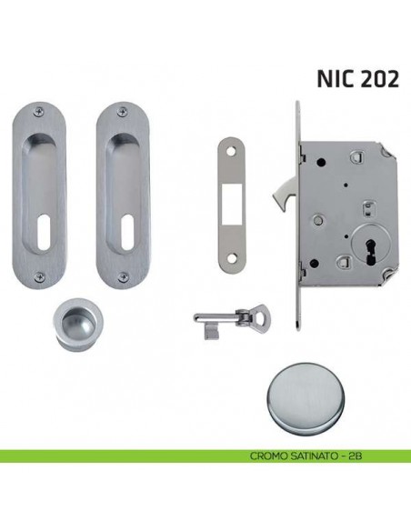 Kit ovale foro chiave con chiave, trascinatore e serratura NIC 202 cromo satinato
